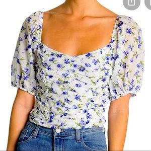 Elodie Cinched Puff Sleeve Floral Crop in XS